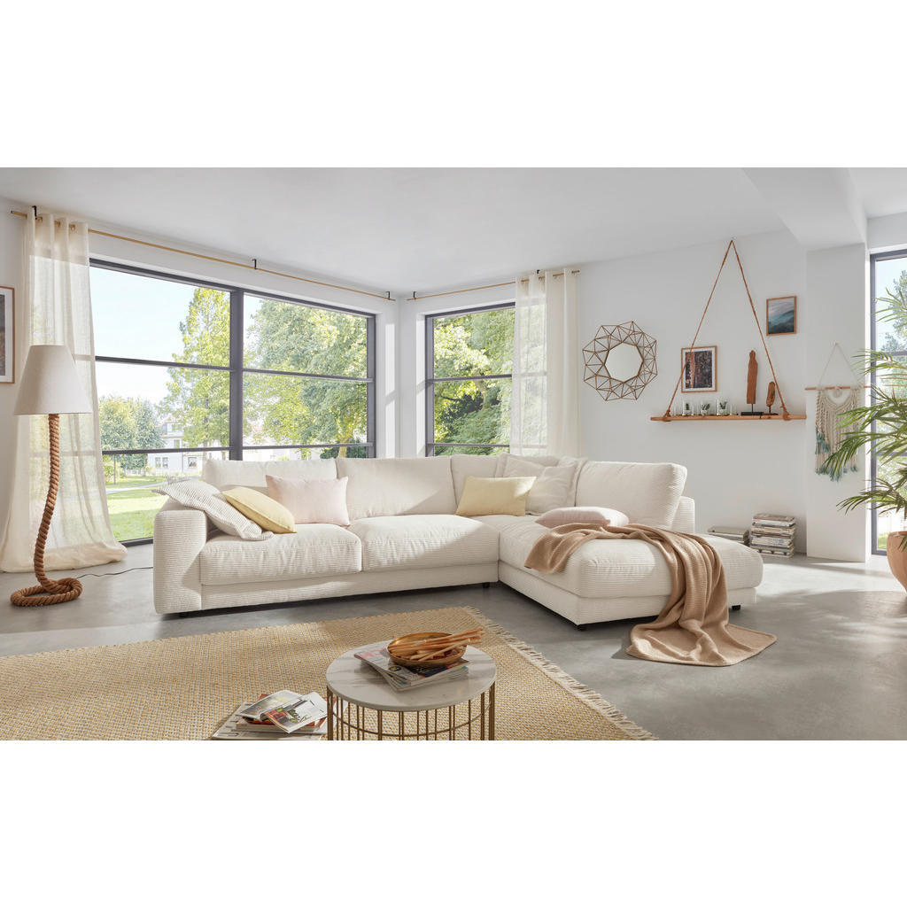 Thumbnail - Hom`in Ecksofa, Creme, Textil, 4-Sitzer, Füllung: Schaumstoff, Federn, Ottomane rechts, L-Form, 325x224 cm, Blauer Engel...