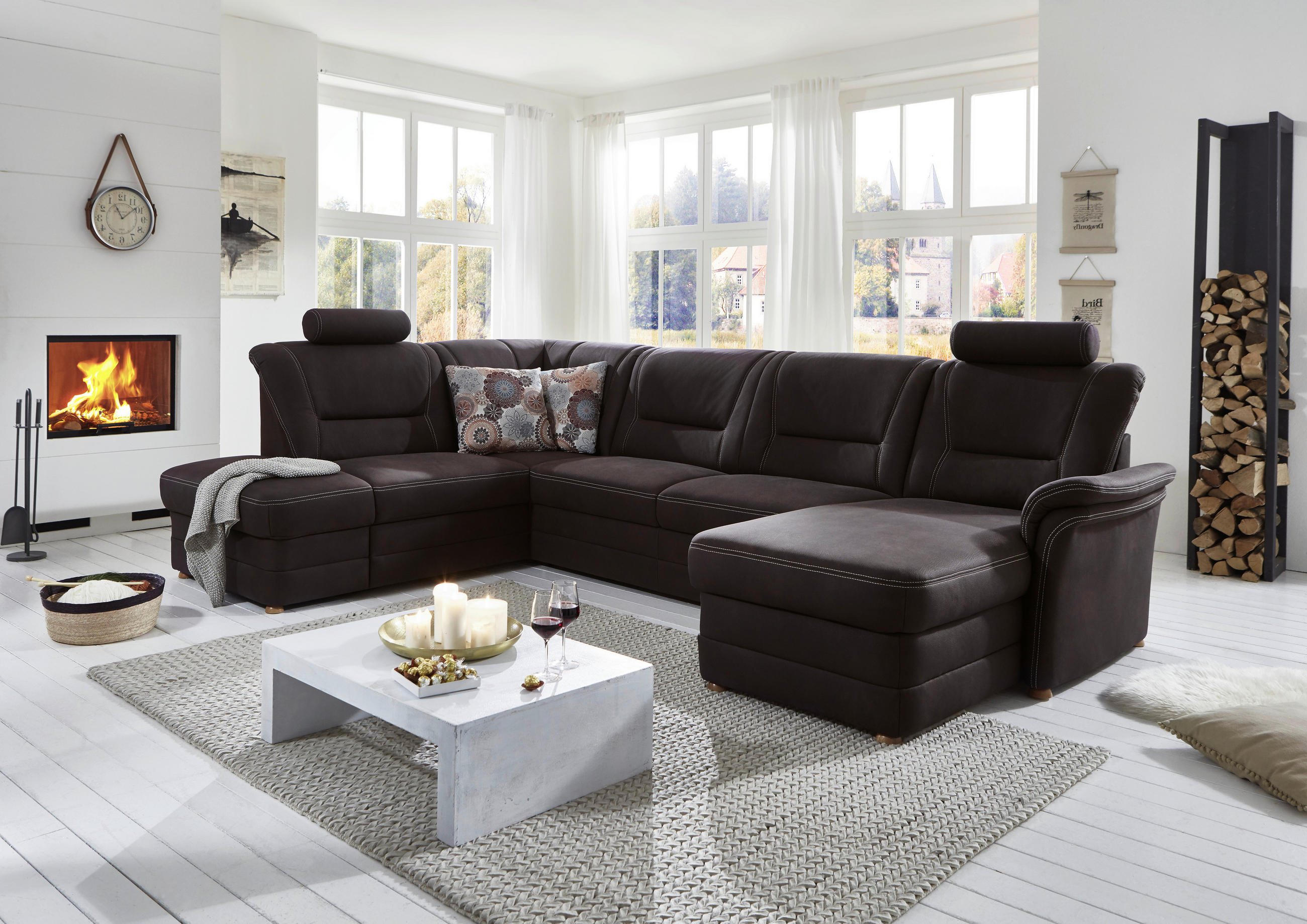 WOHNLANDSCHAFT in Mikrofaser Dunkelbraun  - Eiche Bianco/Dunkelbraun, Konventionell, Holz/Textil (218/327/162cm) - Carryhome