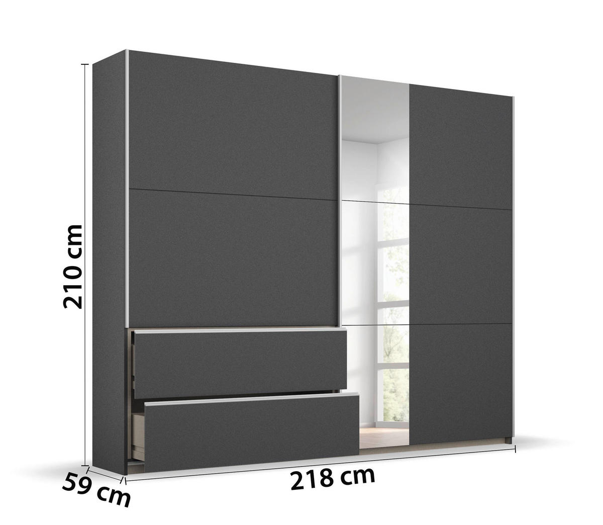 SKJUTDÖRRSGARDEROB 218/210/59 cm 2-dörrar - aluminiumfärg/grå, Design, metall/trämaterial (218/210/59cm) - Rauch Möbel