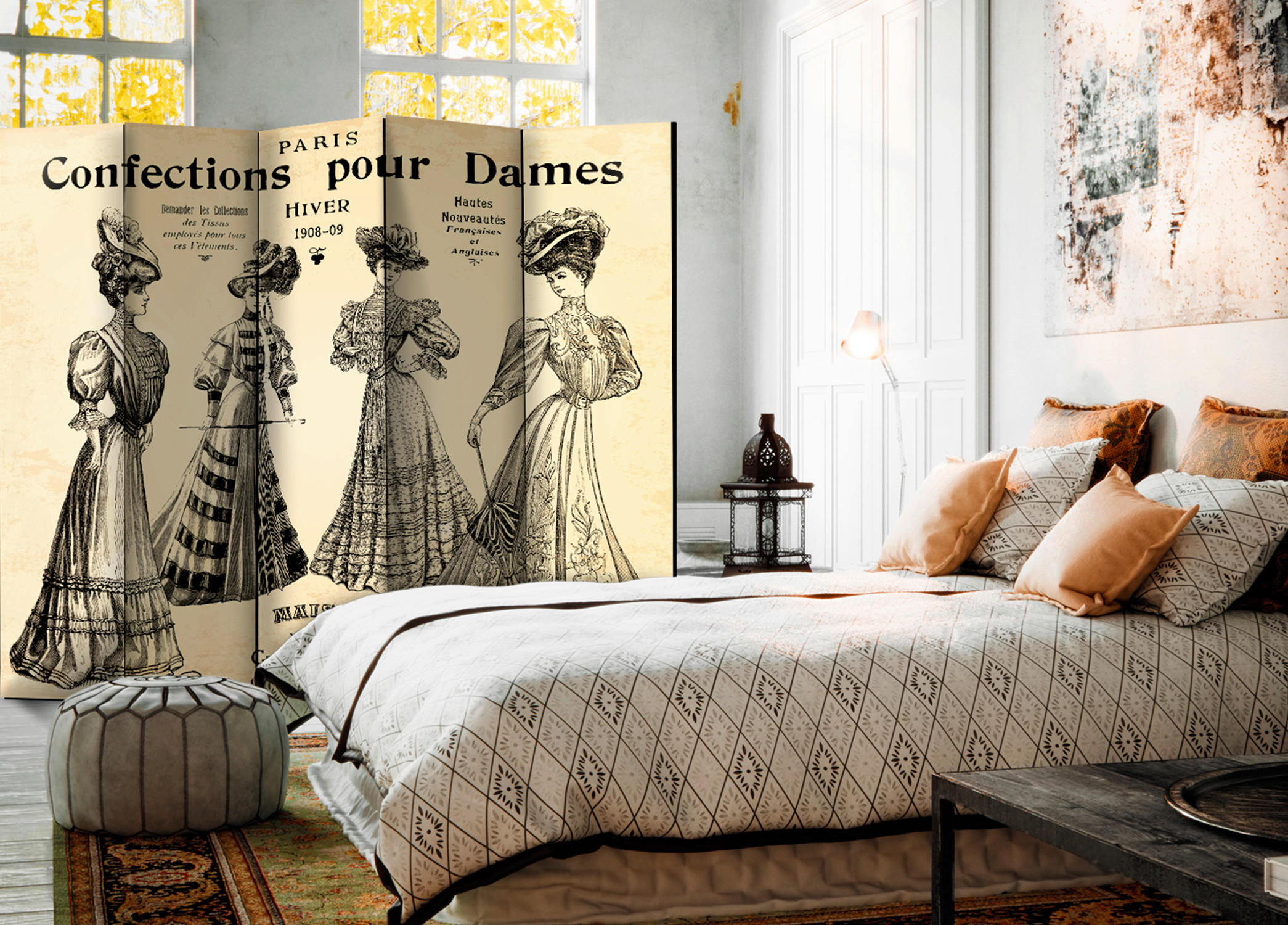 artgeist Paravent Grau, Beige 225x172x3 cm
