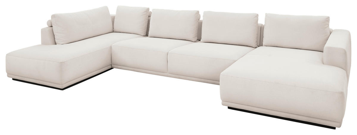 WOHNLANDSCHAFT Ottomane links, Eckteil  Weiß Chenille  - Schwarz/Weiß, Design, Kunststoff/Textil (204/397/166cm) - Musterring