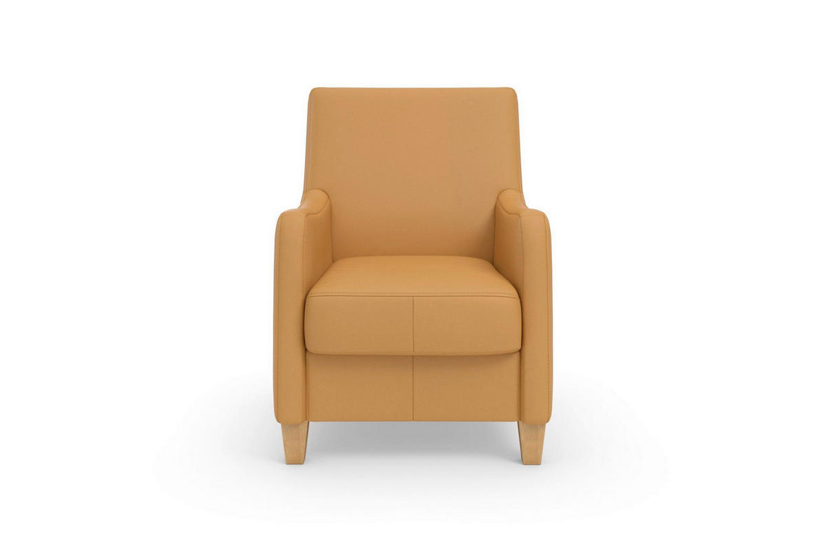 SESSEL in Echtleder Currygelb  - Currygelb/Eichefarben, Basics, Leder/Holz (70/93/75cm) - Sit & More