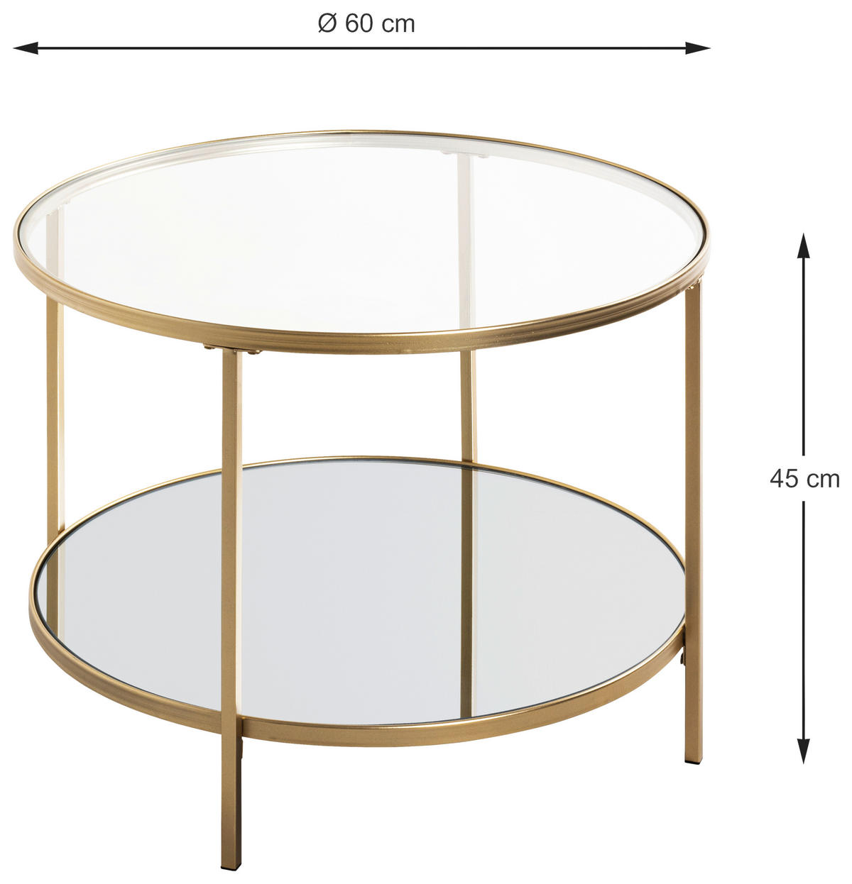 COUCHTISCH in Metall, Glas 60/60/45 cm  - Klar/Goldfarben, MODERN, Glas/Metall (60/60/45cm)