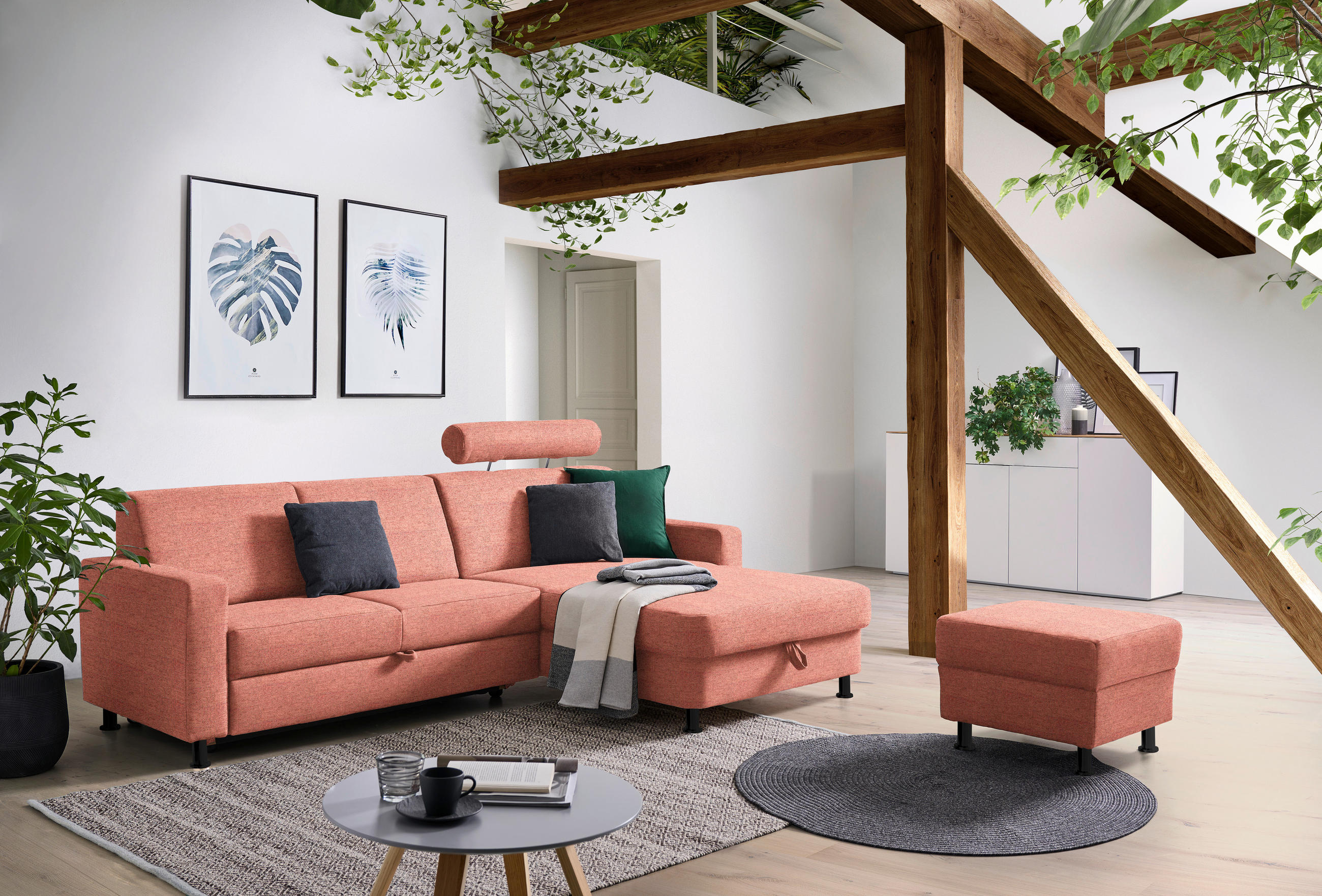 ECKSOFA in Webstoff Koralle  - Koralle/Schwarz, Design, Kunststoff/Textil (257/165cm) - Xora
