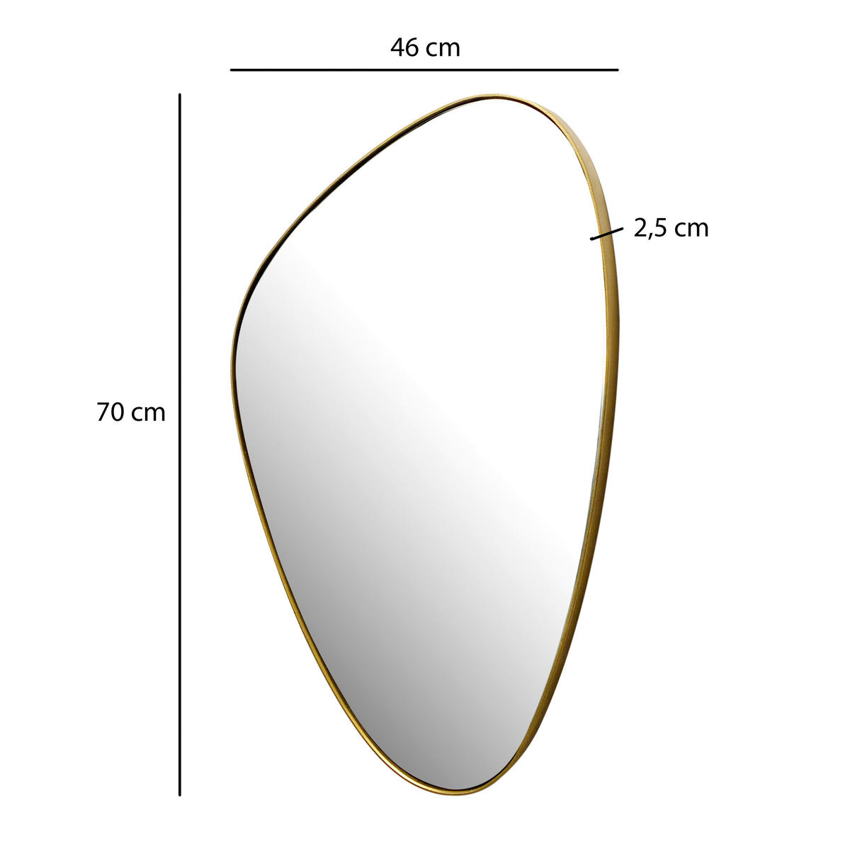 WANDSPIEGEL 46/70/2,5 cm    in Freiform  - Goldfarben, Design, Glas/Metall (46/70/2,5cm) - MID.YOU