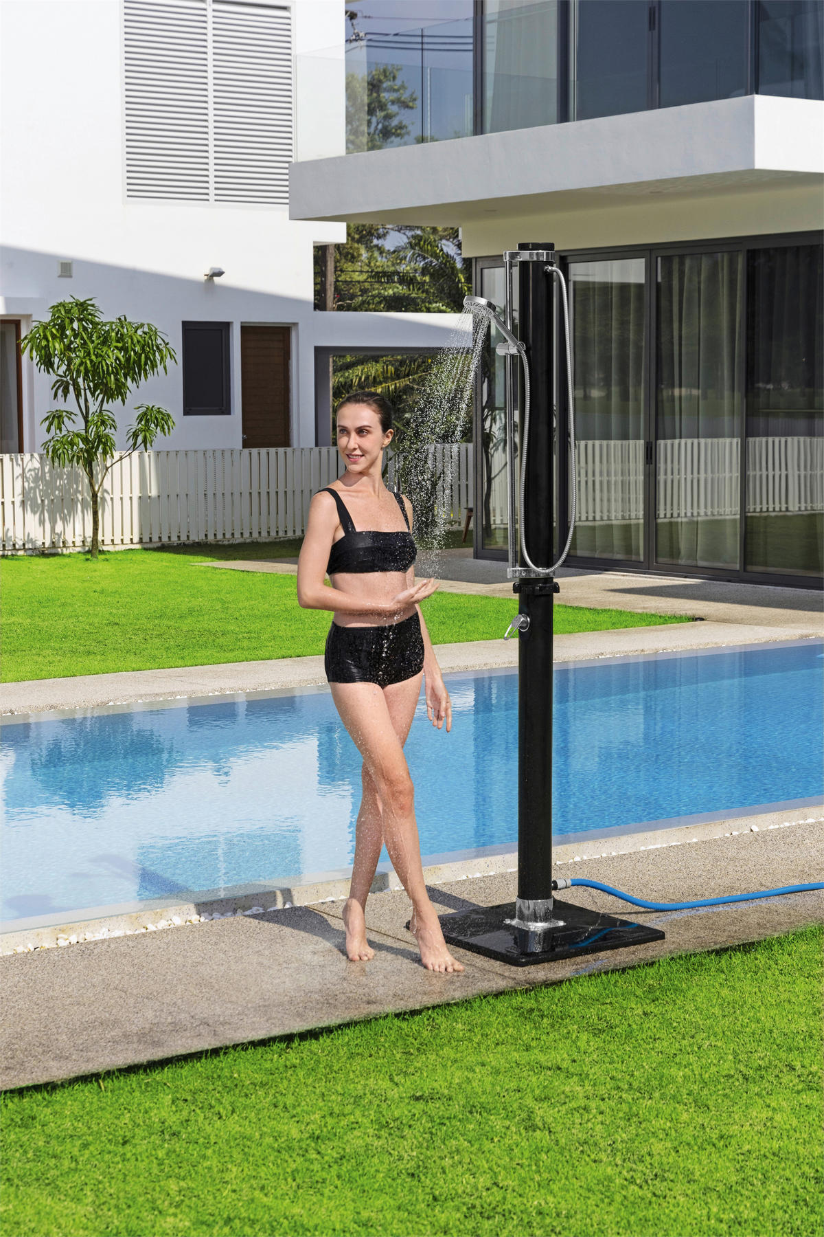 SOLARDUSCHE 58695  - Silberfarben/Schwarz, KONVENTIONELL, Kunststoff/Metall (62/62/218cm) - Bestway