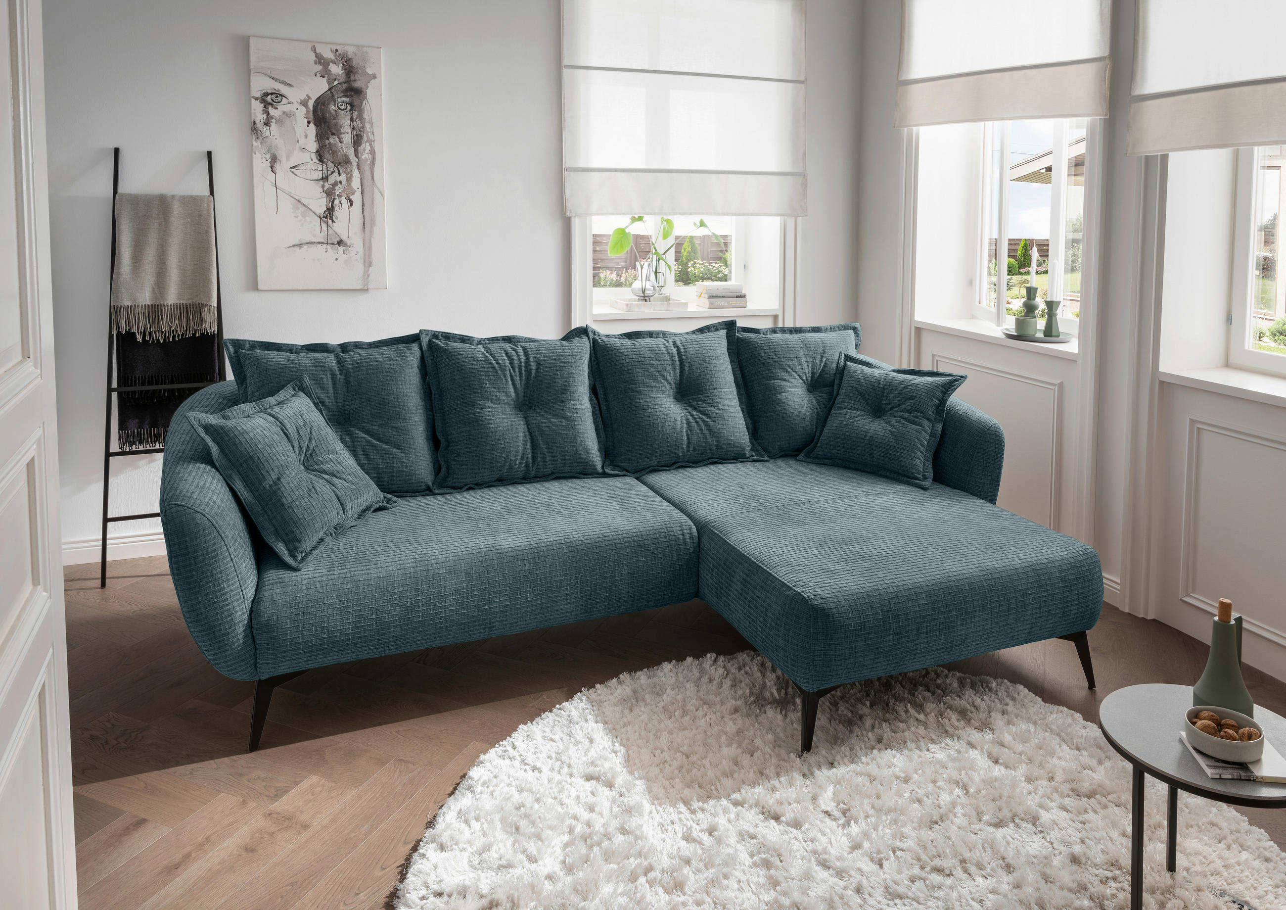 ECKSOFA in Mikrofaser Blau  - Blau/Schwarz, Modern, Textil/Metall (277/162cm) - Livetastic