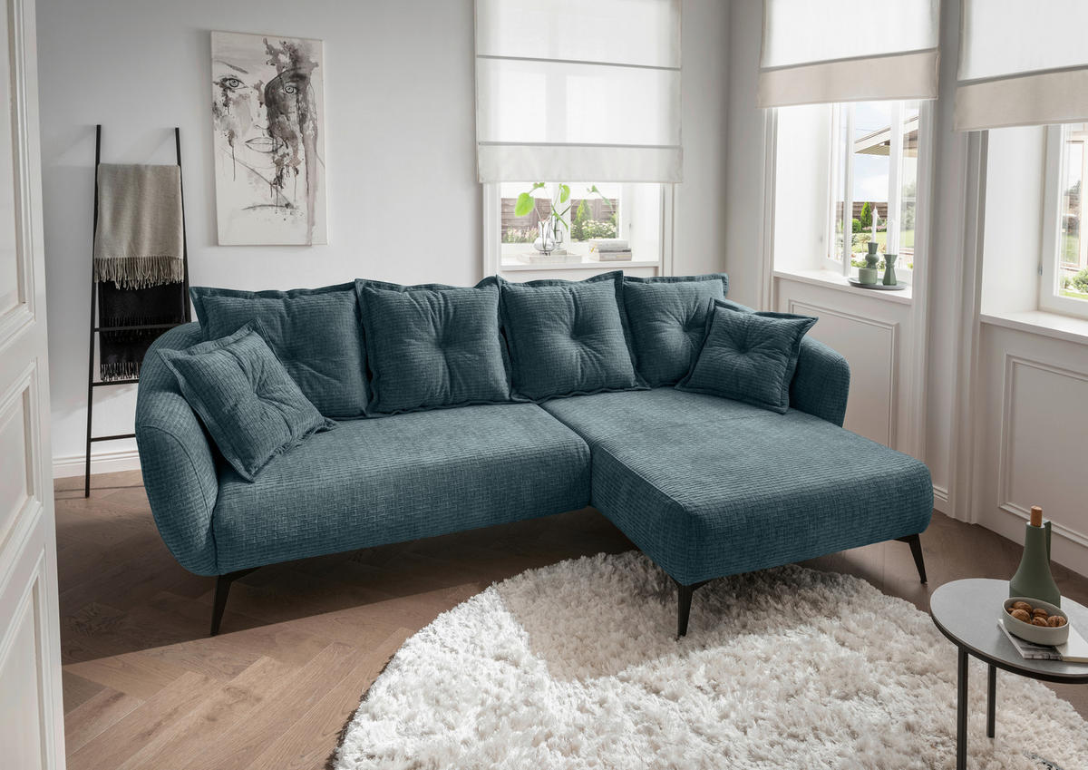 ECKSOFA in Mikrofaser Blau  - Blau/Schwarz, Modern, Textil/Metall (277/162cm) - Livetastic