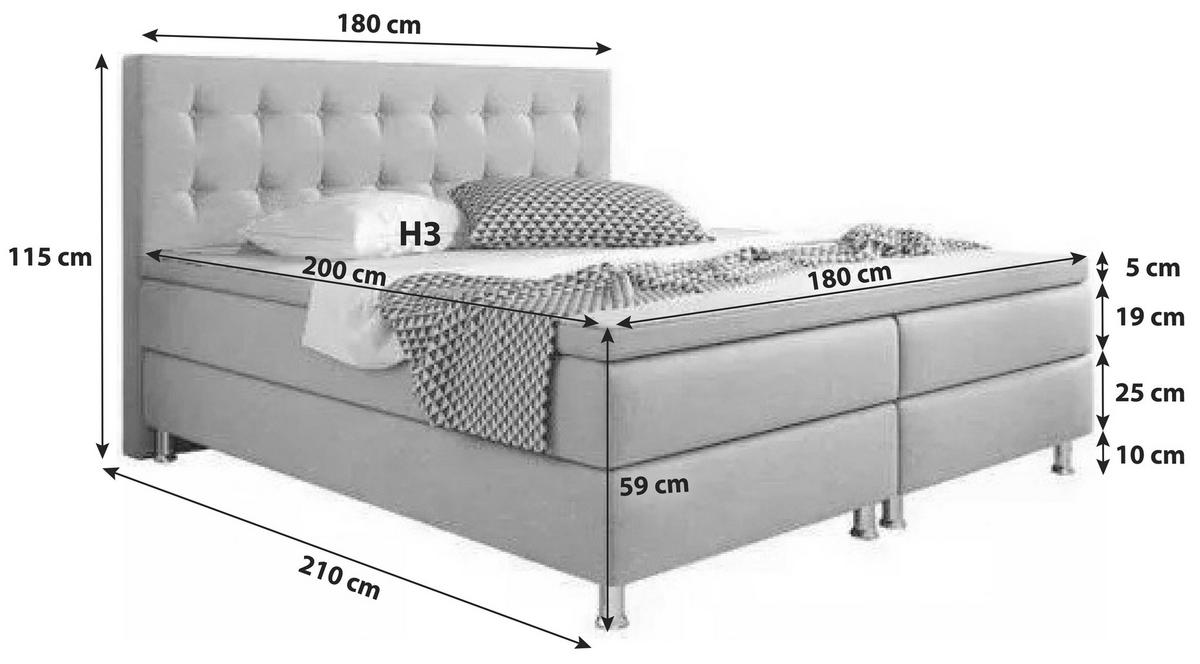 BOXSPRINGBETT 180/200 cm  in Anthrazit  - Anthrazit/Silberfarben, KONVENTIONELL, Textil/Metall (180/200cm) - MID.YOU