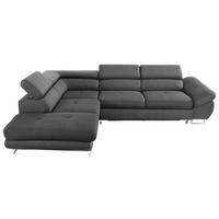 ECKSOFA Dunkelgrau Webstoff Bettkasten, Schlaffunktion, Rücken echt, Kopfteilverstellung  - Dunkelgrau, Design, Textil/Metall (235/280cm) - Hom`in