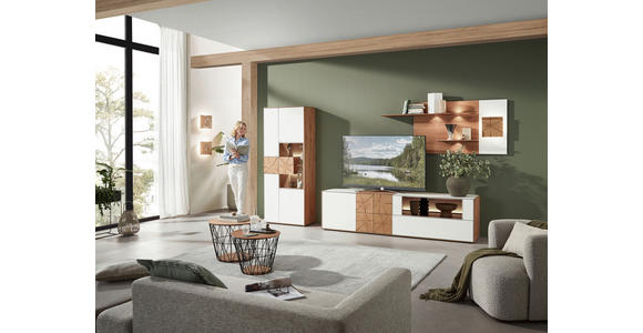 WOHNWAND in Weiß, Eichefarben 271/196/49 cm - Eichefarben/Anthrazit, Design, Glas/Holz (271/196/49cm) - Valnatura