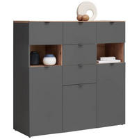 FÉLMAGAS SZEKRÉNY 125/125/44 cm  - grafitszürke/fekete, Modern, műanyag/faalapú anyag (125/125/44cm) - Hom`in