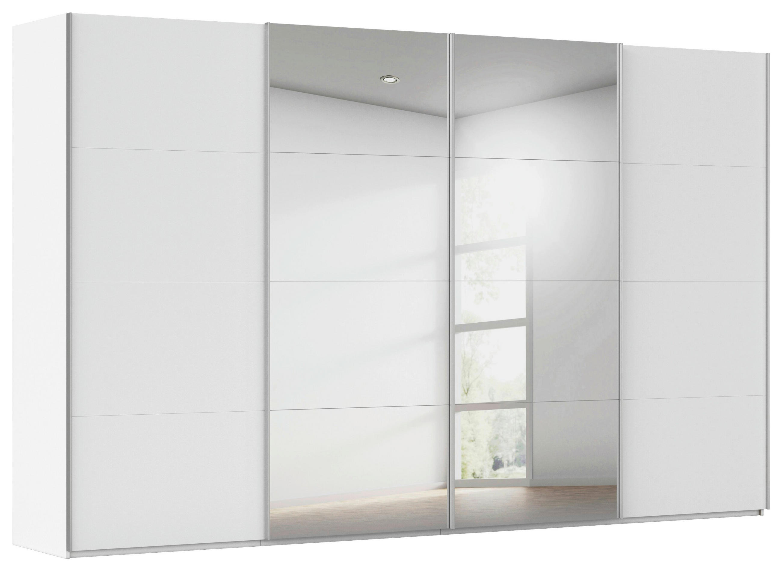 SCHWEBETÜRENSCHRANK 360/223/68 cm 4-türig Weiß  - Alufarben/Weiß, Basics, Glas/Holzwerkstoff (360/223/68cm) - Novel