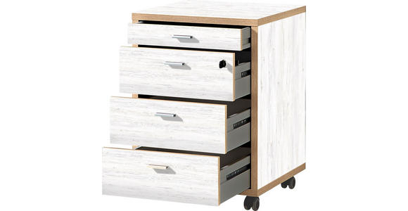 ROLLCONTAINER - Eichefarben/Alufarben, Design, Holzwerkstoff/Metall (43/59/44cm) - Xora