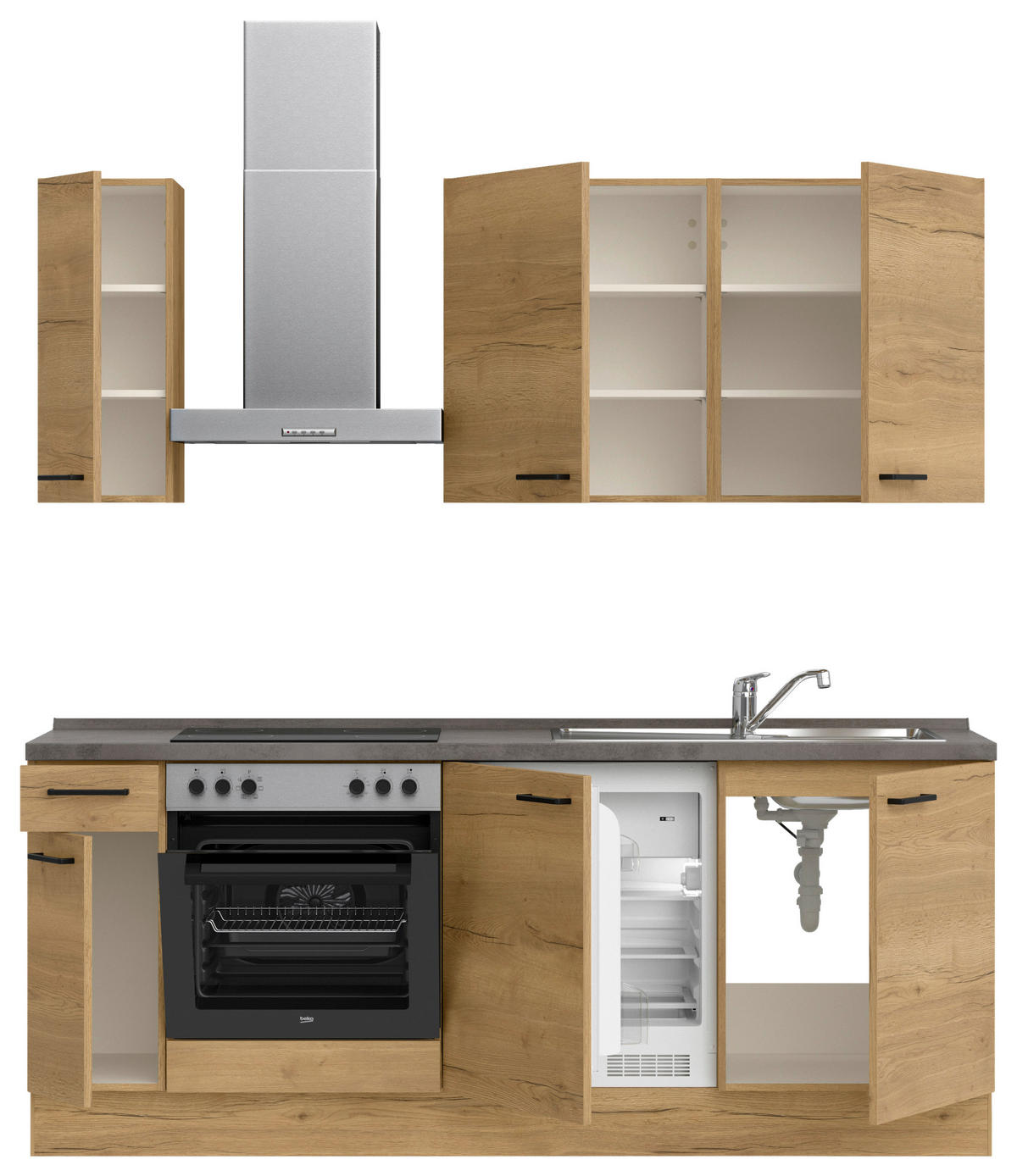 KÜCHENBLOCK 210 cm   in Eichefarben, Schieferfarben  - Schieferfarben/Eichefarben, MODERN, Holzwerkstoff/Metall (210cm) - Nobilia