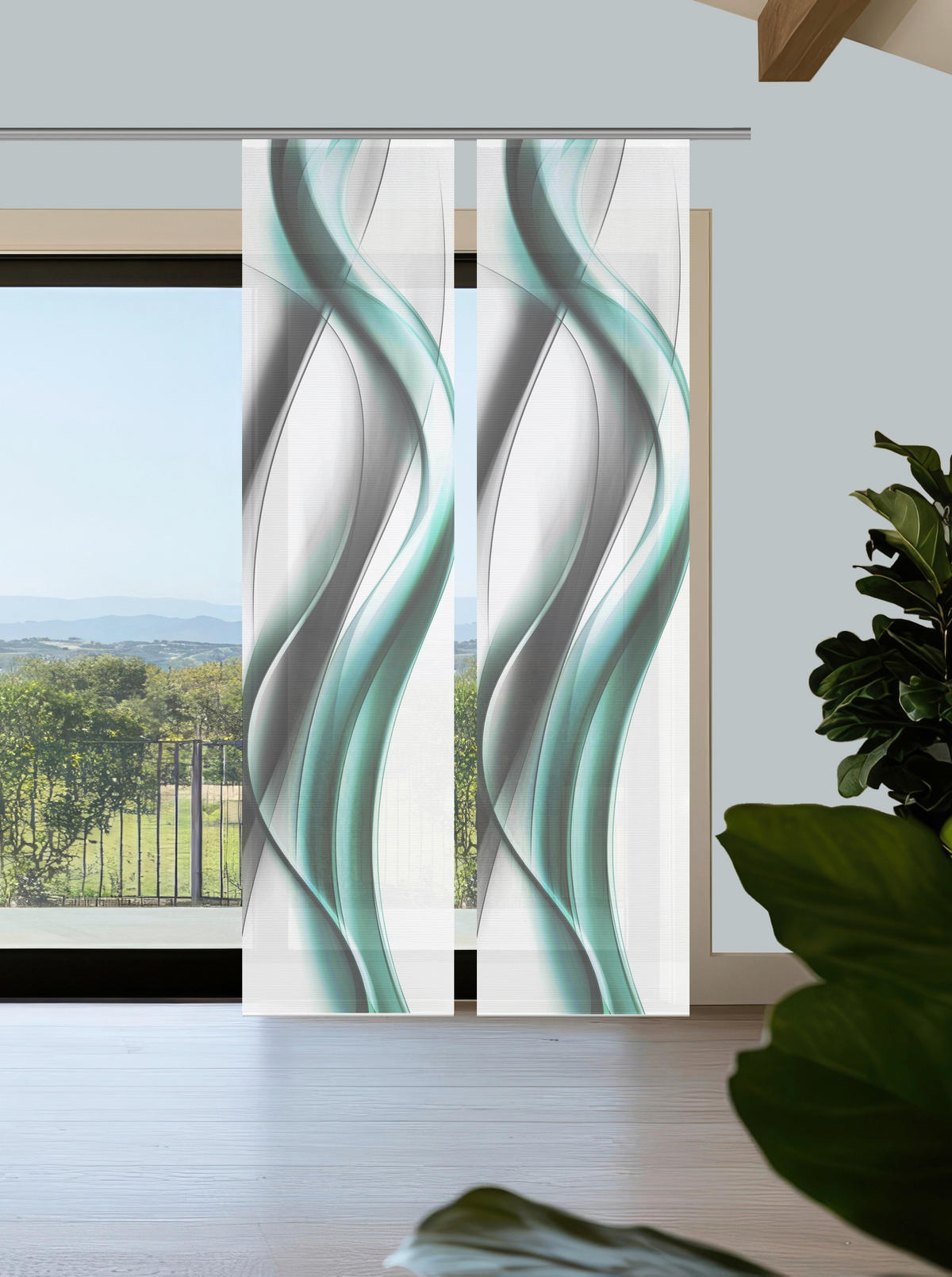 FLÄCHENVORHANG  2 Stück  halbtransparent  60/260 cm   - Weiß/Grau, Design, Textil (60/260cm)