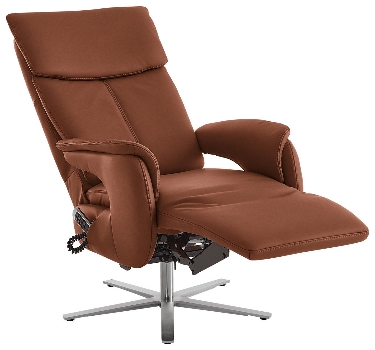 RELAXSESSEL in Leder Cognac  - Edelstahlfarben/Cognac, Design, Leder/Metall (70/124/85cm) - Cantus