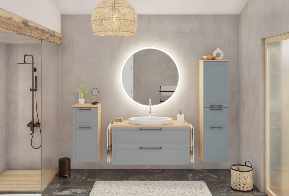 HIGHBOARD  - Edelstahlfarben/Eichefarben, MODERN, Holzwerkstoff/Metall (40/88,5/38cm) - Celina Home