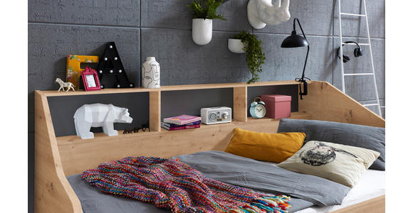 AUSZIEHBETT 90-180/200 cm  in Dunkelgrau, Eiche Artisan  - Dunkelgrau/Buchefarben, KONVENTIONELL, Holzwerkstoff (90-180/200cm) - Carryhome