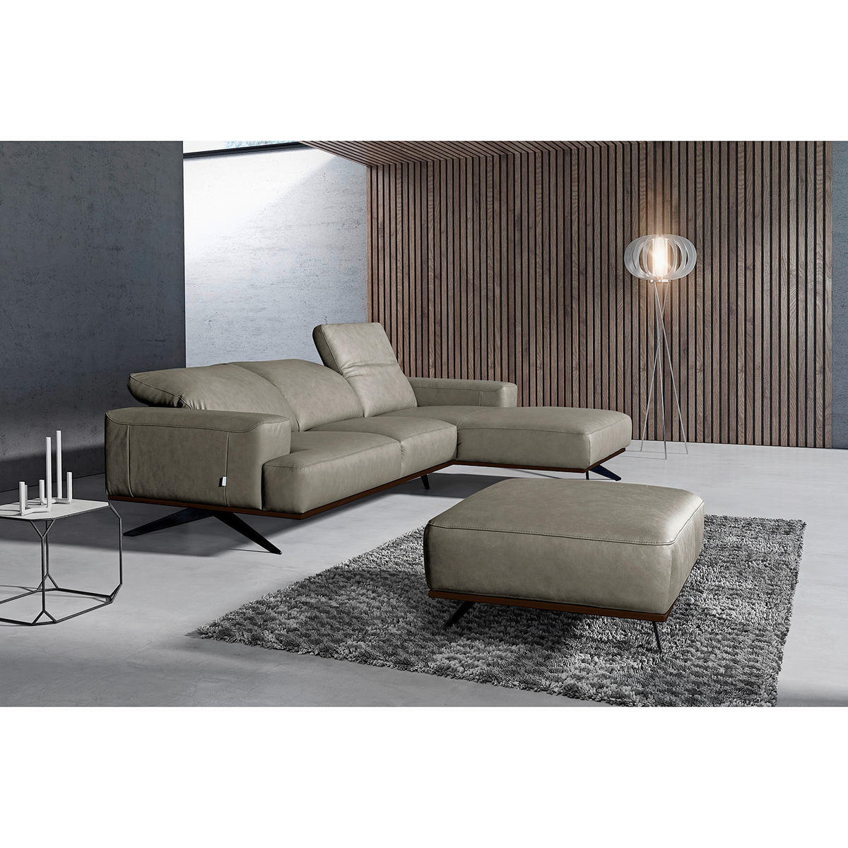 HOCKER Echtleder Cognac  - Cognac/Schwarz, Design, Leder/Metall (95/46/80cm) - Livetastic