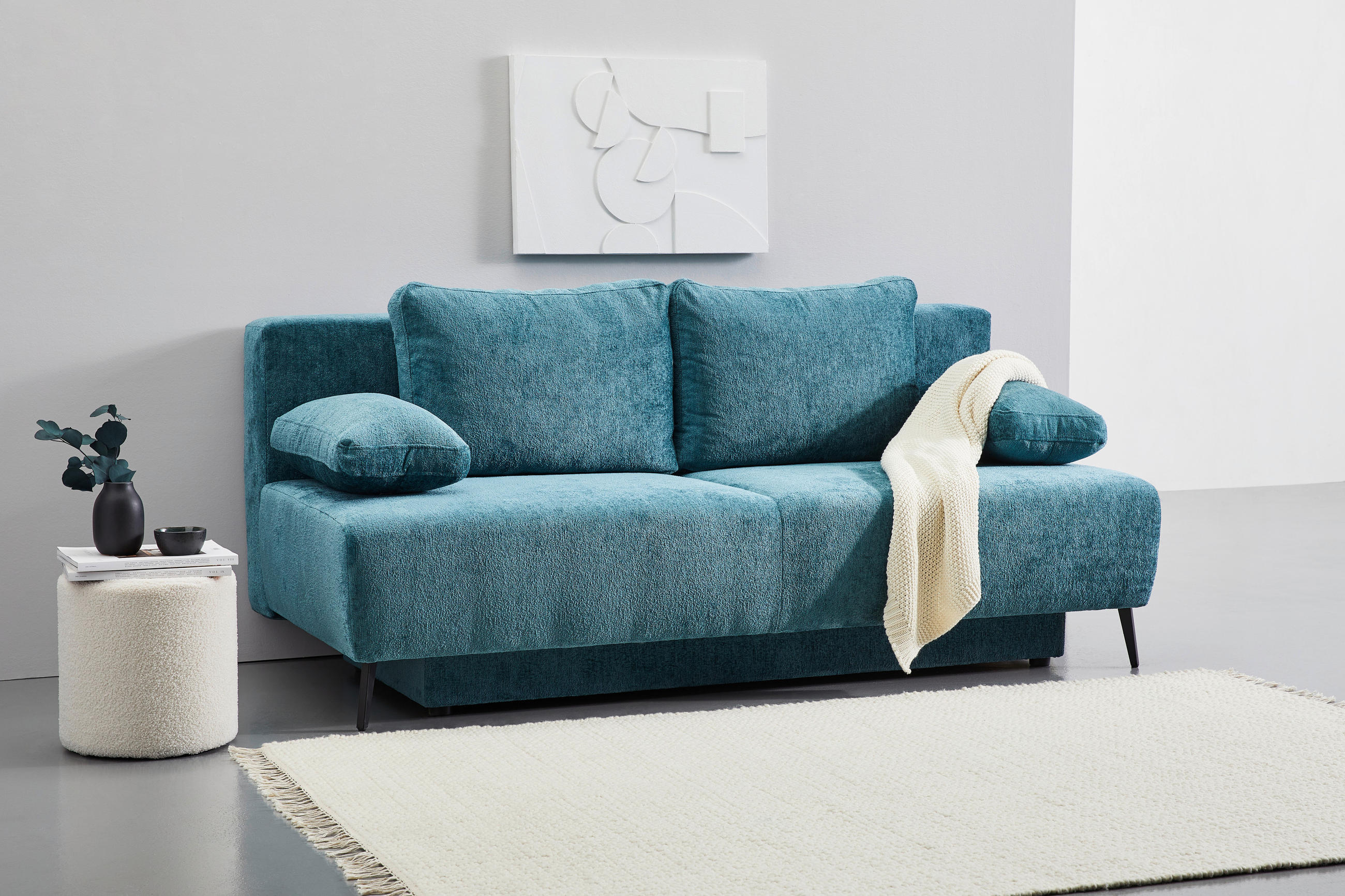 SCHLAFSOFA Webstoff Petrol  - Petrol/Schwarz, MODERN, Textil/Metall (200/90/100cm) - Ti'me