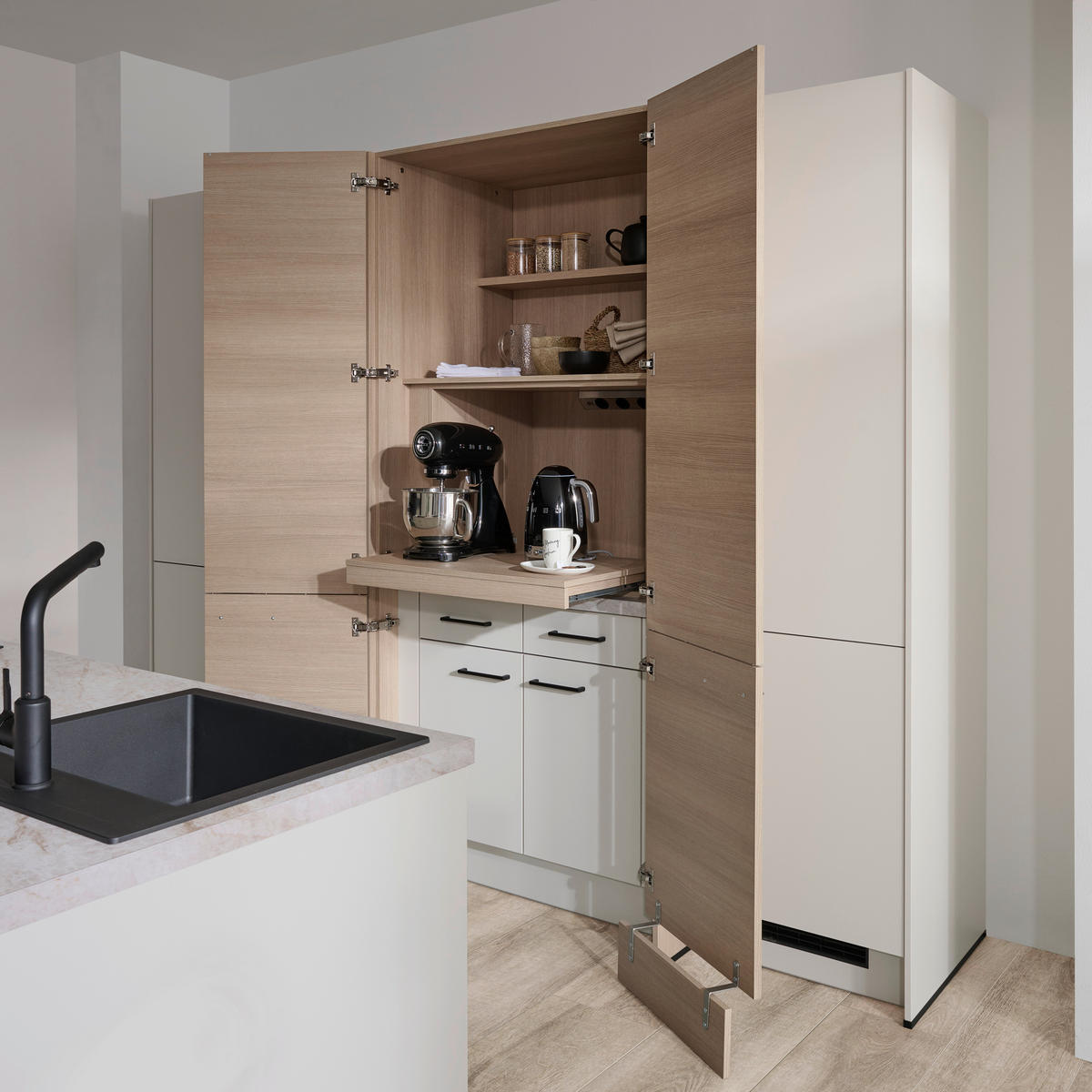 EINBAUKÜCHE 512  - Eichefarben/Schwarz, Basics, Holzwerkstoff/Metall (286cm) - Venda