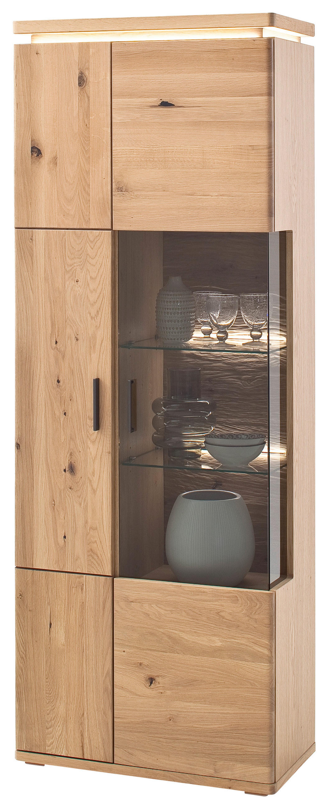 KOMBINACE VITRÍN, trámový dub, dub bianco, 75/204/37 cm - šedá/dub bianco, Design, kov/dřevo (75/204/37cm) - Linea Natura