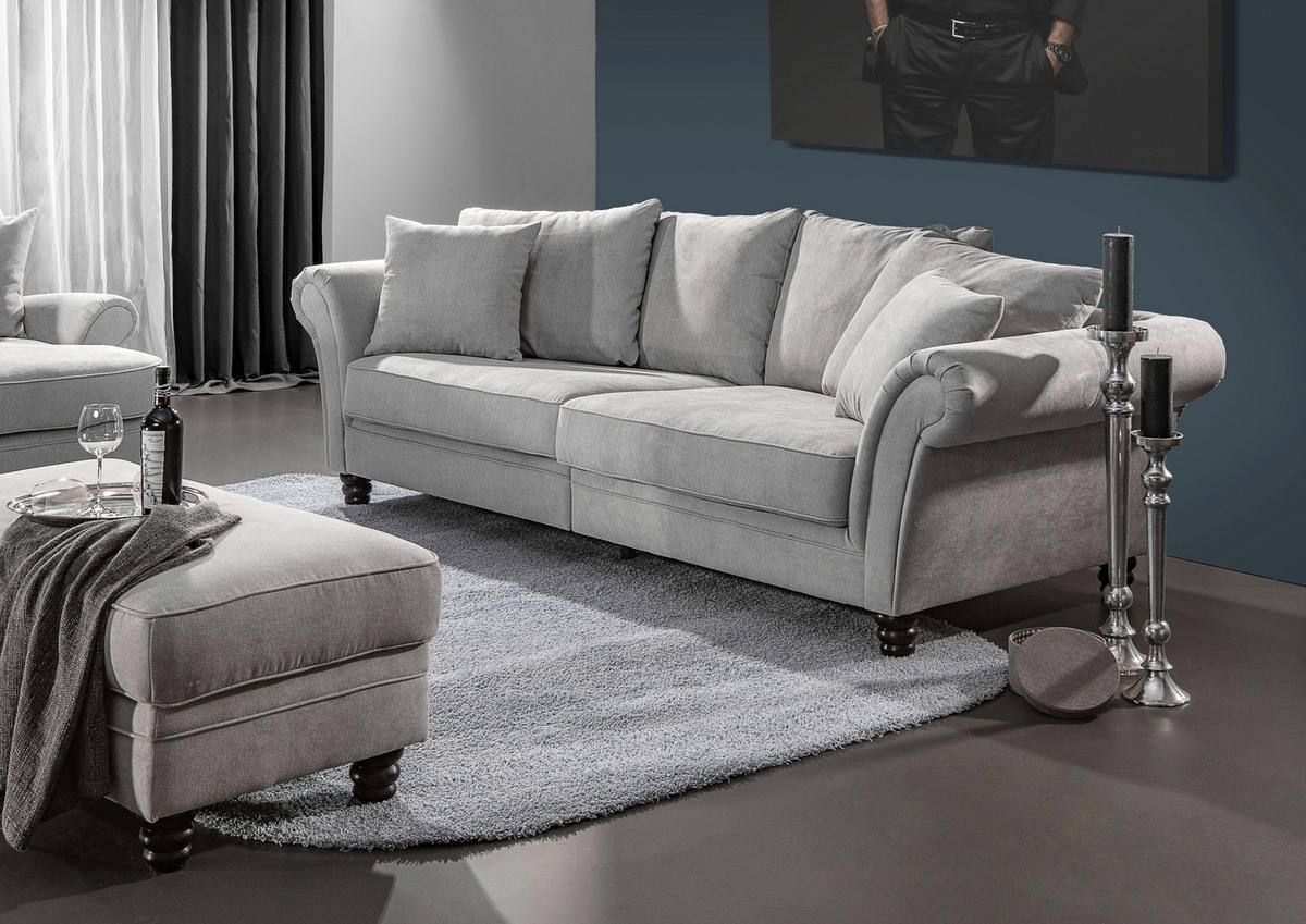 BIGSOFA Flachgewebe Hellgrau  - Dunkelbraun/Hellgrau, KONVENTIONELL, Holz/Textil (270/80/110cm) - Livetastic