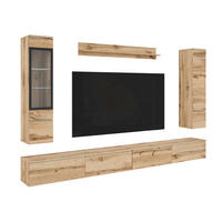WOHNWAND 5-teilig  in Eiche Wotan  300/162/33 cm  - Eiche Wotan/Grau, Basics, Glas/Holzwerkstoff (300/162/33cm) - P & B