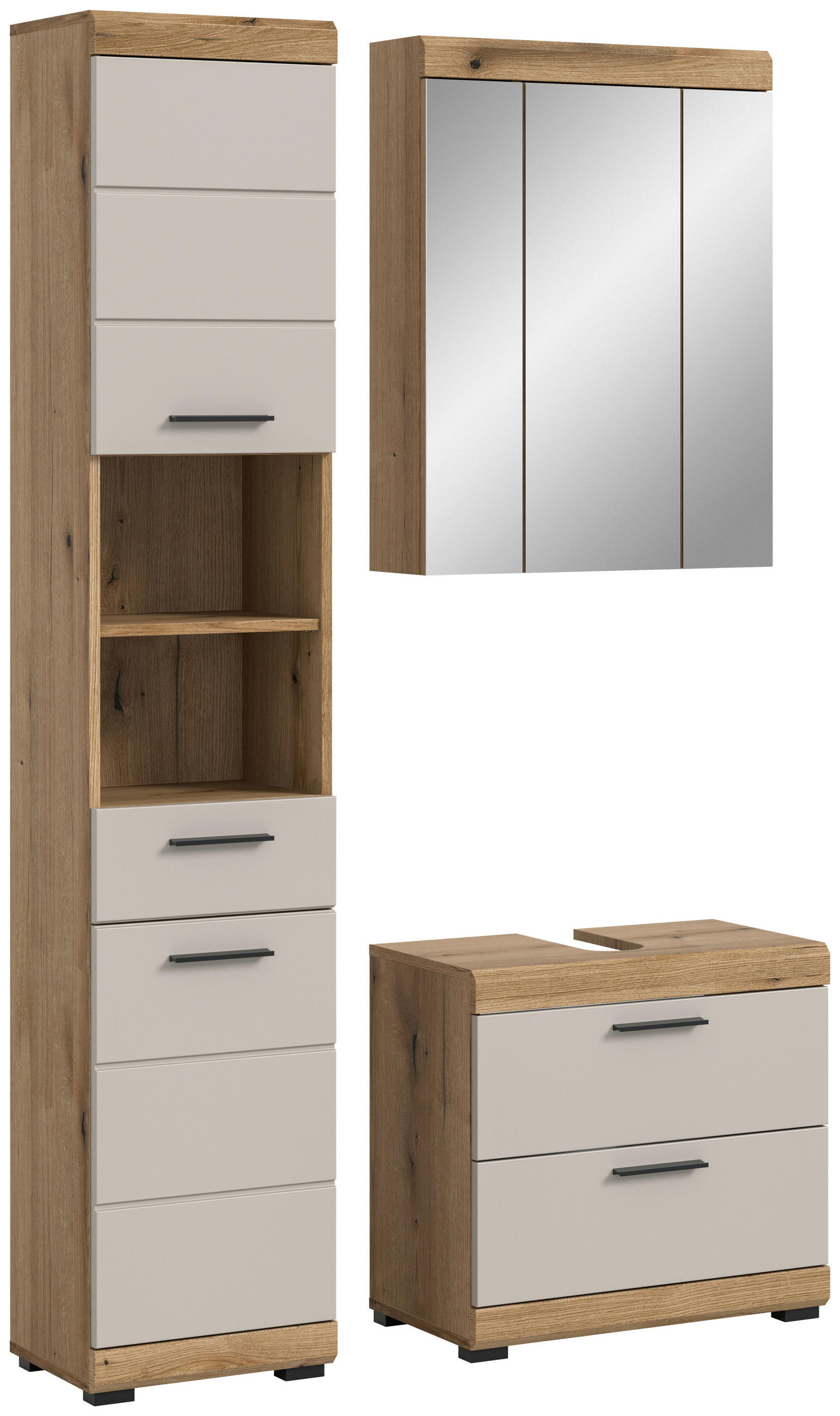 BADEZIMMER 3-teilig  in 134 cm  - Kaschmir/Schwarz, MODERN, Glas/Holzwerkstoff (134cm) - MID.YOU