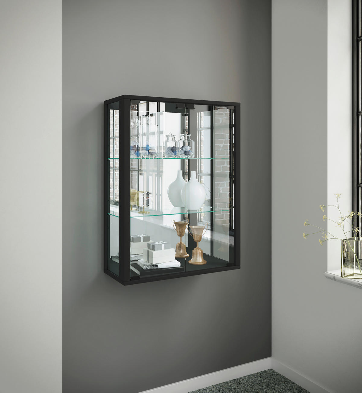HÄNGEVITRINE in Buche Schwarz  - Schwarz, Modern, Glas/Holz (60/80/25cm) - MID.YOU