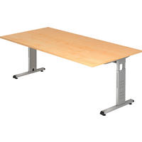 SCHREIBTISCH 200/100/65-85 cm Silberfarben, Ahornfarben  - Silberfarben/Ahornfarben, KONVENTIONELL, Holzwerkstoff (200/100/65-85cm) - Venda