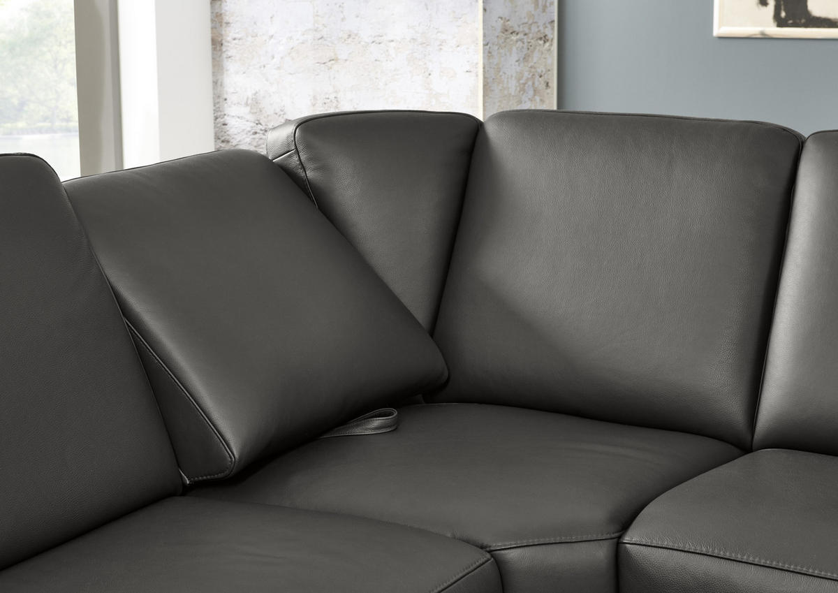 WOHNLANDSCHAFT in Echtleder Anthrazit  - Anthrazit/Alufarben, Konventionell, Leder/Metall (239/329/165cm) - Beldomo Premium