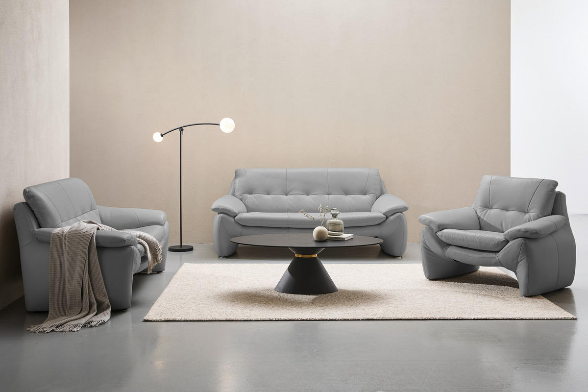 2-SITZER-SOFA Grau Echtleder  - Silberfarben/Grau, KONVENTIONELL, Leder/Metall (154/86/91cm) - Celina Home