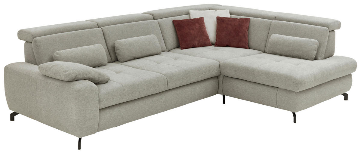 ECKSOFA in Chenille Ecru  - Ecru/Schwarz, Design, Textil/Metall (220/310cm) - Beldomo Style