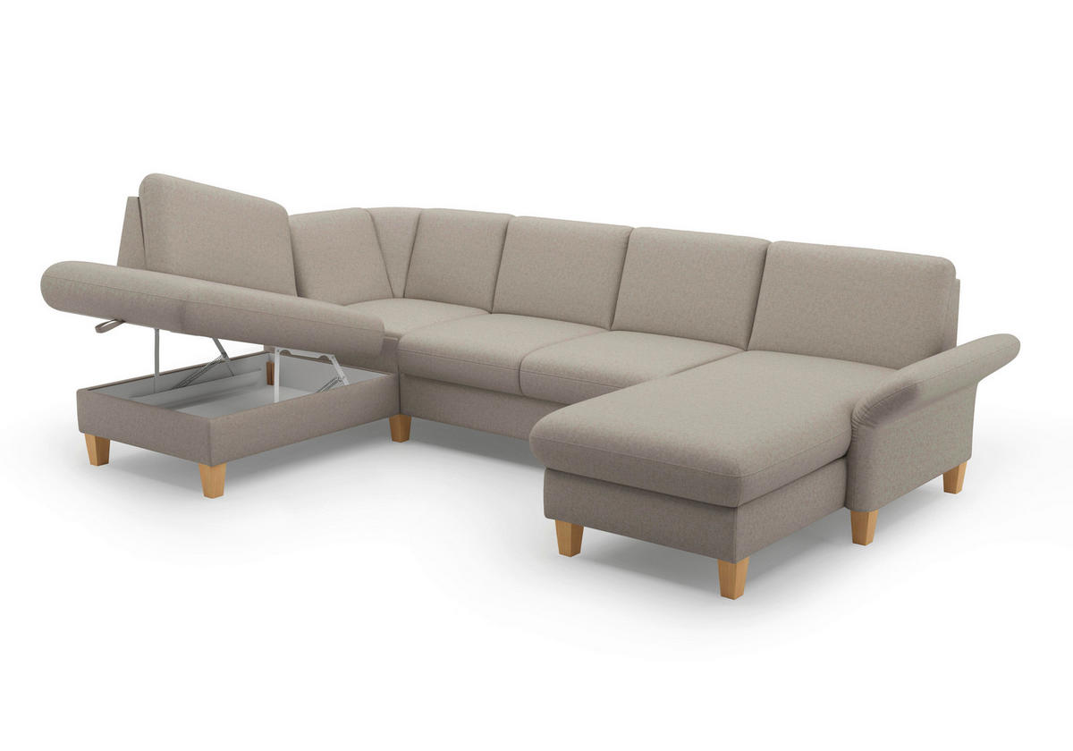 WOHNLANDSCHAFT Taupe Flachgewebe  - Taupe/Eichefarben, KONVENTIONELL, Holz/Textil (195/314/164cm) - Sit & More