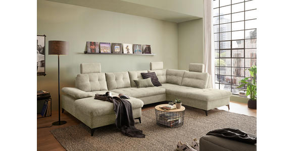 WOHNLANDSCHAFT Beige Webstoff - Beige/Schwarz, KONVENTIONELL, Kunststoff/Textil (170/324/218cm) - Carryhome