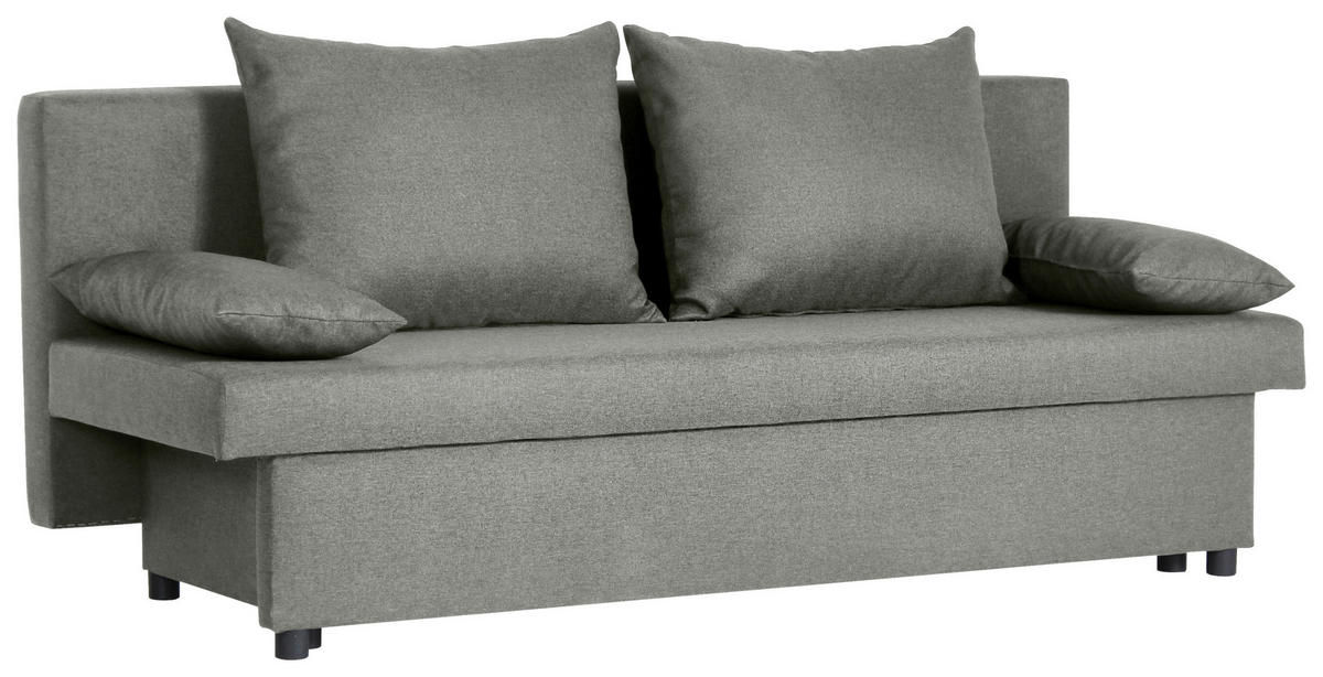 SCHLAFSOFA NEO Webstoff Grau  inkl. Rückenkissen, Armlehnenkissen, Bettkasten  - Schwarz/Grau, Basics, Kunststoff/Textil (192/82/82cm) - P & B