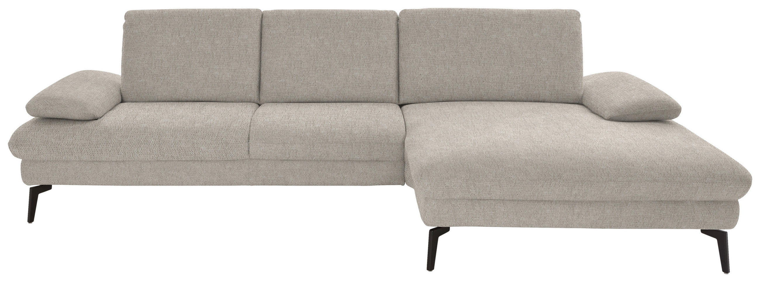ECKSOFA in Chenille, Mikrofaser Ecru  299/157 cm  - Ecru/Schwarz, Design, Textil/Metall (299/157cm) - Dieter Knoll
