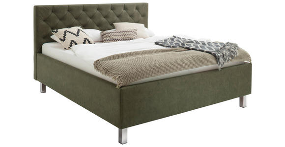 POLSTERBETT 160/200 cm,  in Grün, Bettkasten, Lattenrost, gepolstertes Kopfteil, Matratze, H2 + H3 = mittel + fest  - Grün, Design, Holzwerkstoff/Textil (160/200cm) - Xora
