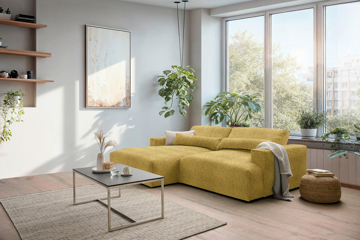 ECKSOFA Felicia in Chenille Currygelb  187/268 cm  - Currygelb/Schwarz, Design, Kunststoff/Textil (187/268cm) - Stylife