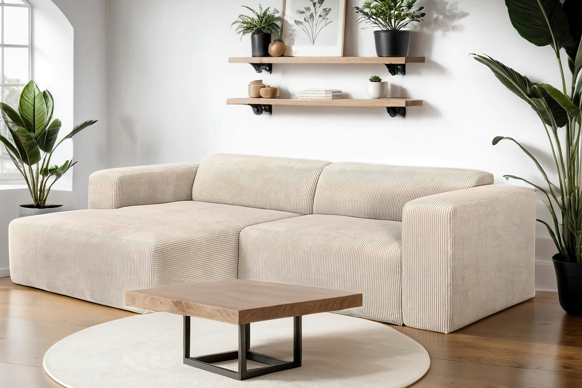 ECKSOFA in Cord Creme  - noir/crème, Design, textile/matière synthétique (175/298cm) - P & B