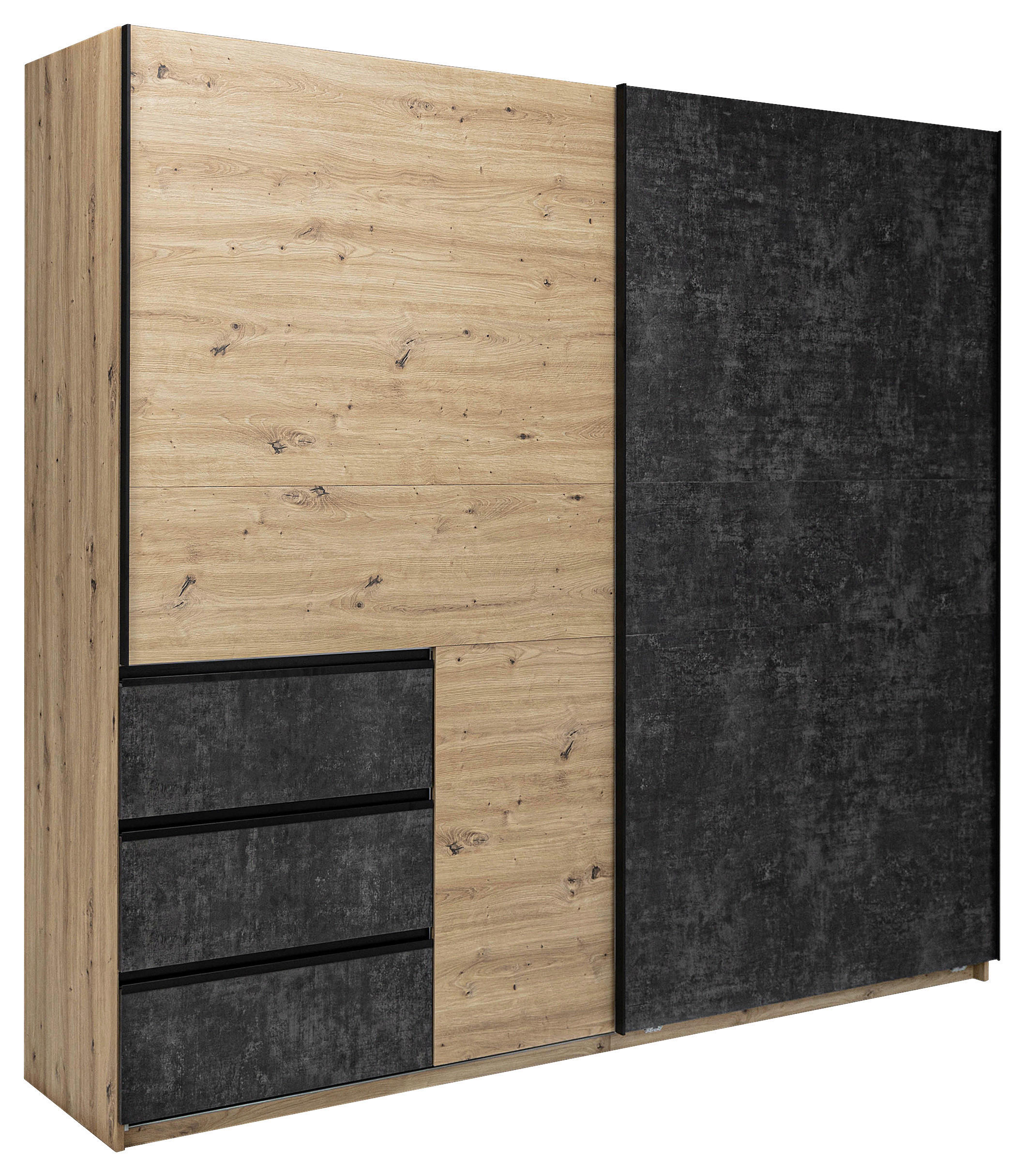 MID.YOU ŠATNÍ SKŘÍŇ S POSUVNÝMI DVEŘM, šedohnědá, dub artisan, 215/205/61,5 cm
