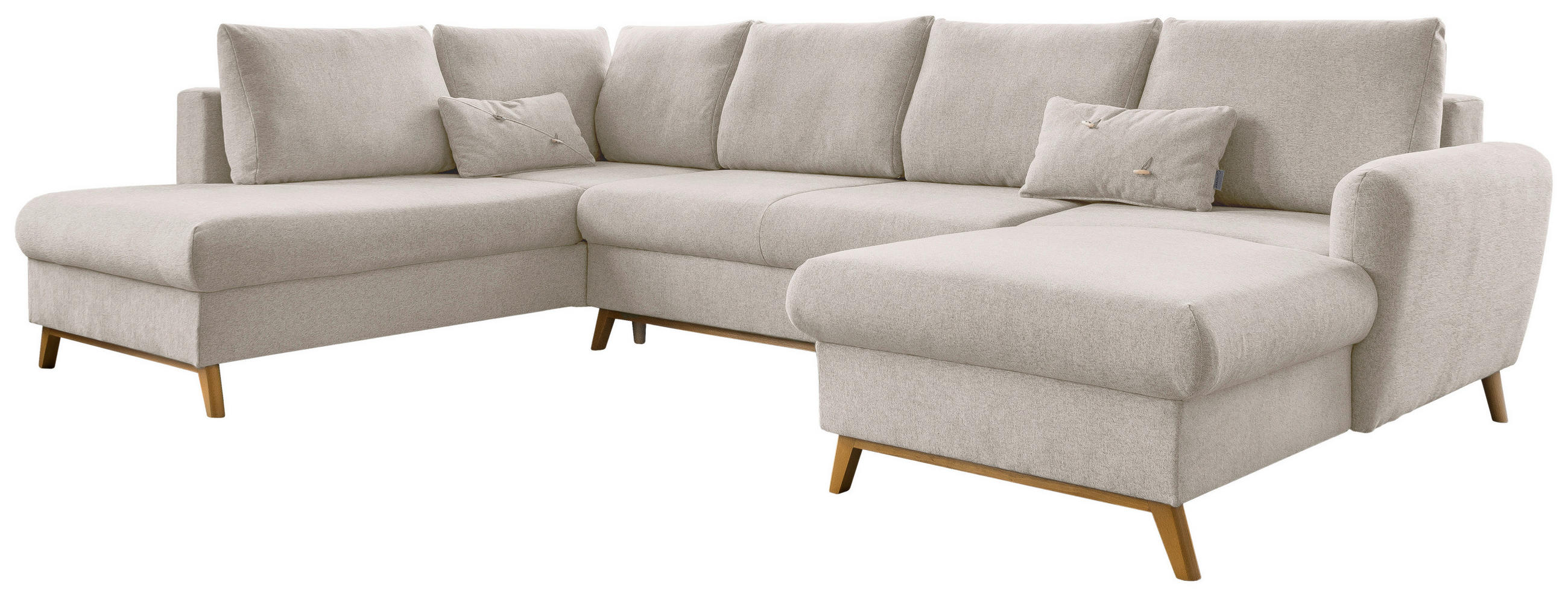 WOHNLANDSCHAFT Beige Chenille  - Beige/Naturfarben, Holz/Textil (202/312/157cm) - MID.YOU