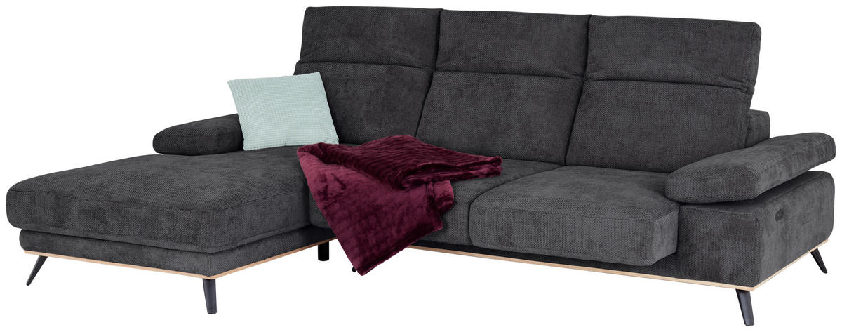 ECKSOFA ROYCE Graphitfarben Struktur  - Schwarz/Graphitfarben, MODERN, Textil/Metall (194/283cm) - MID.YOU