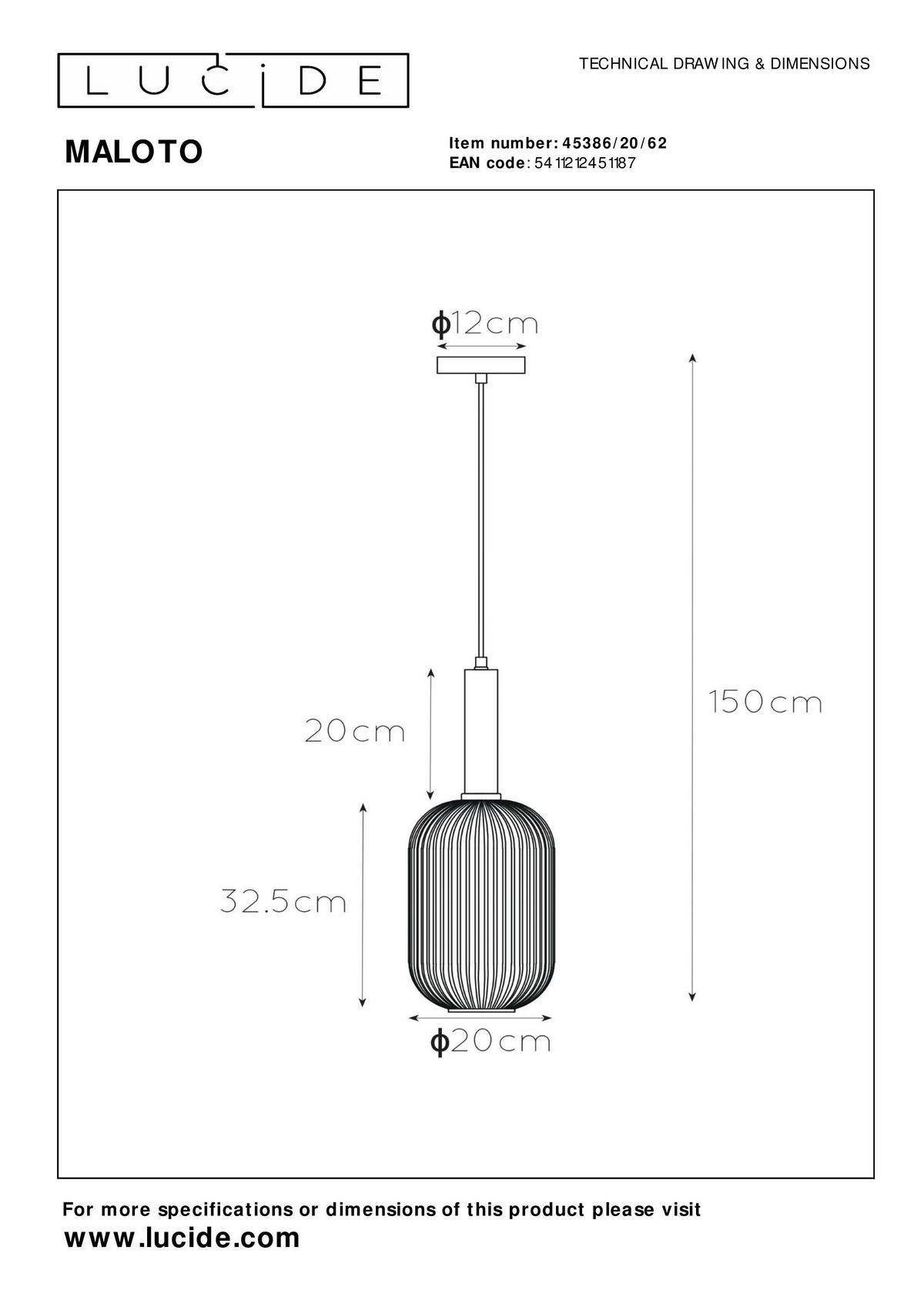 HÄNGELEUCHTE 20/150 cm  - Bernsteinfarben, Design, Glas (20/150cm) - Lucide