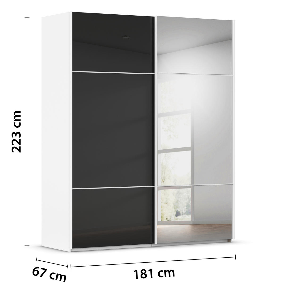 SCHWEBETÜRENSCHRANK 181/223/68 cm 2-türig Schwarz, Weiß  - Schwarz/Weiß, KONVENTIONELL, Glas/Holzwerkstoff (181/223/68cm) - Novel