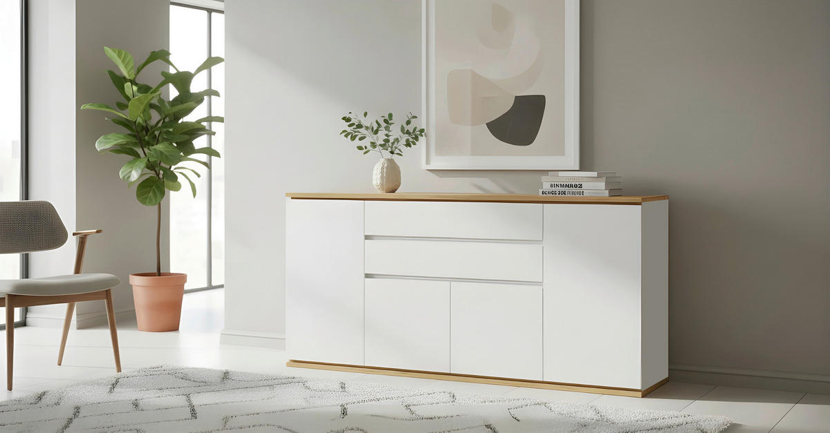KOMODA S VRATIMA - bela/crna, Dizajnerski, pločasti materijal/plastika (184/93/42cm) - Xora