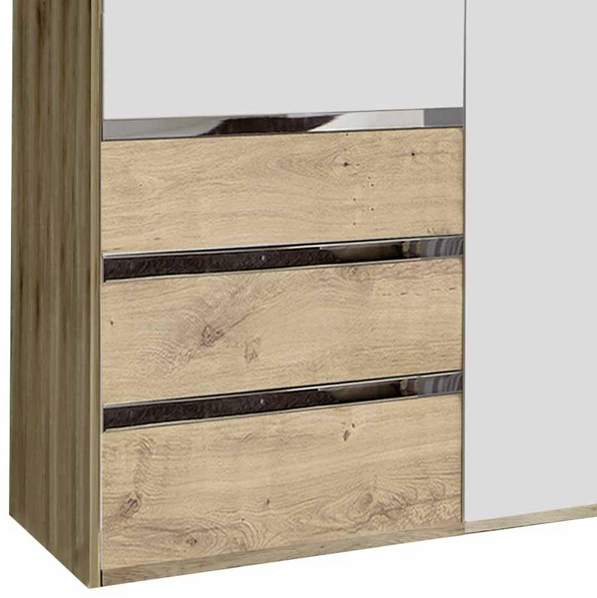 DREHTÜRENSCHRANK  in Weiß, Eichefarben  - Chromfarben/Eichefarben, MODERN, Holzwerkstoff/Kunststoff (150/216/58cm) - MID.YOU