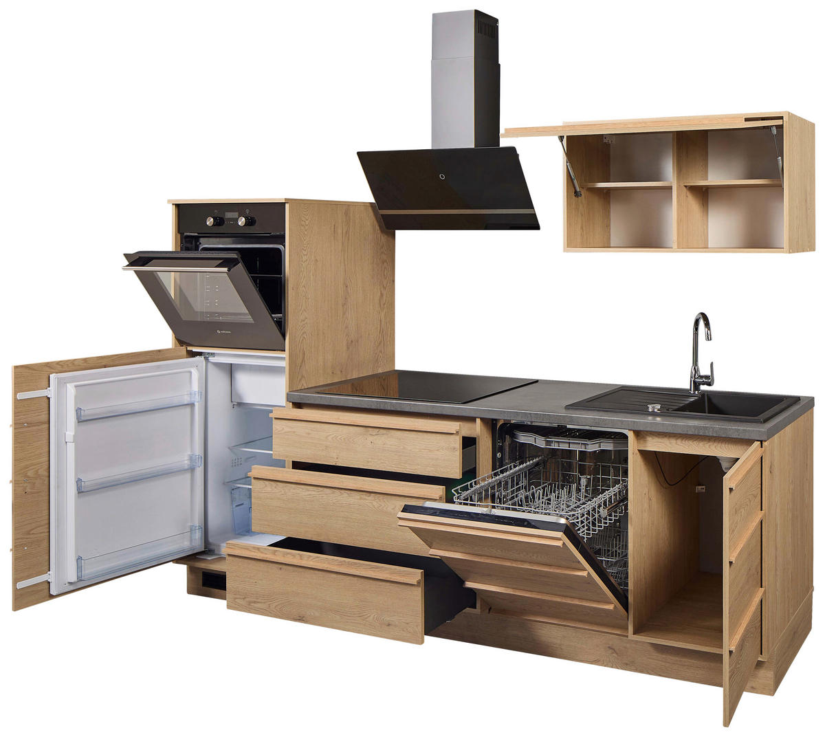 KÜCHENBLOCK 264 cm   in Eichefarben  - Eichefarben/Anthrazit, Trend, Holzwerkstoff/Kunststoff (264cm) - P & B